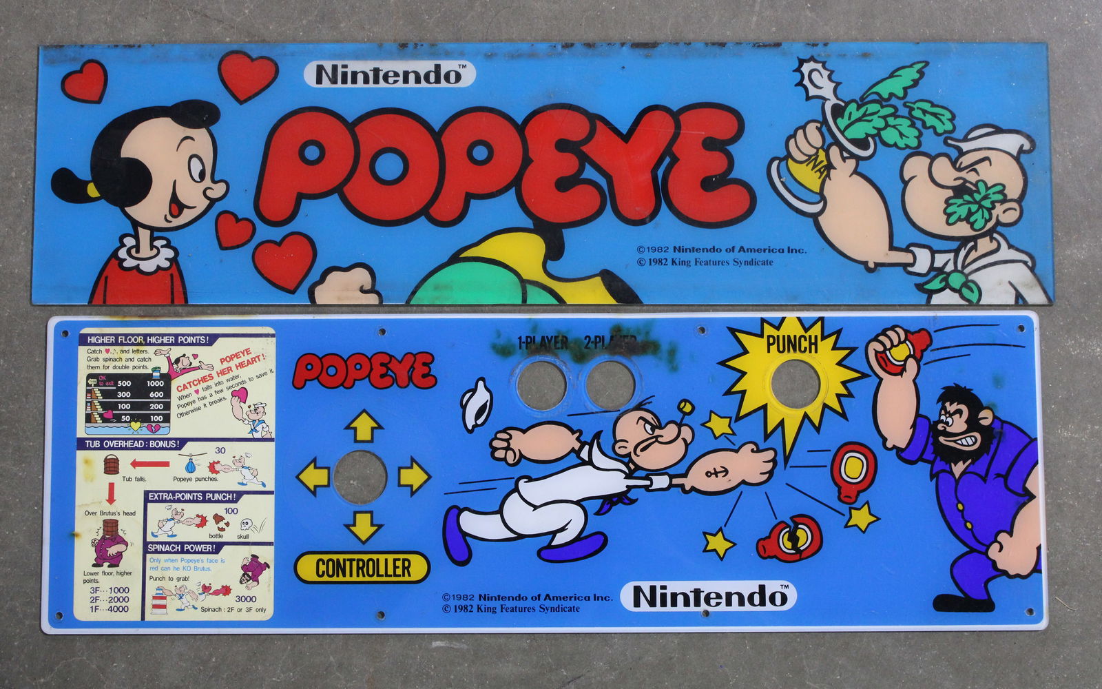 Nintendo Popeye Arcade Header and Control Panel Overlay: In-house shipping available.