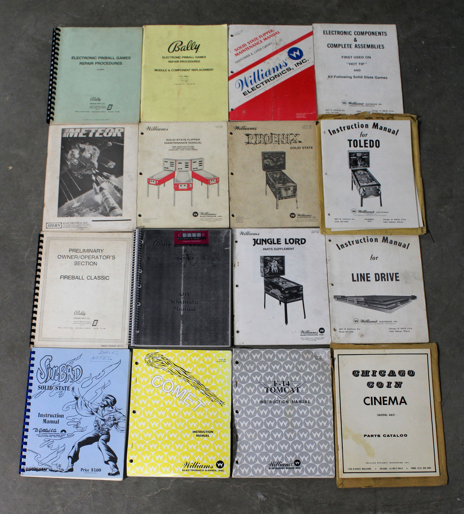 Pinball Manuals incl. F-14, Comet, Sinbad and Meteor: Varying Conditions. In-house shipping available.