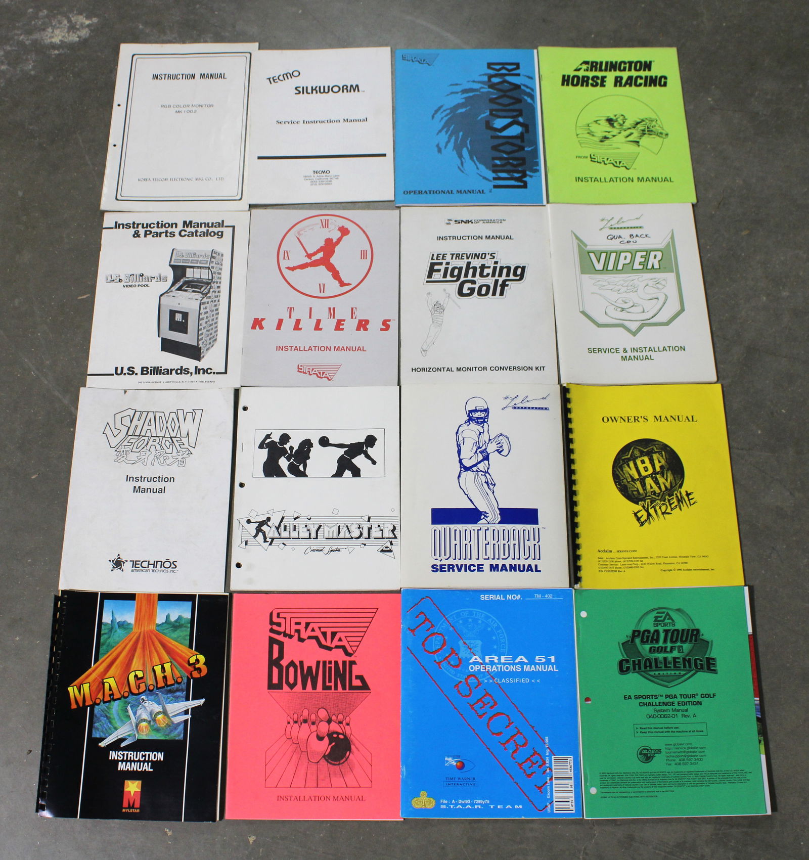 Arcade Manuals incl. Silkwork, Time Killers and Viper: Total of 16. Varying conditions. In-house shipping available.