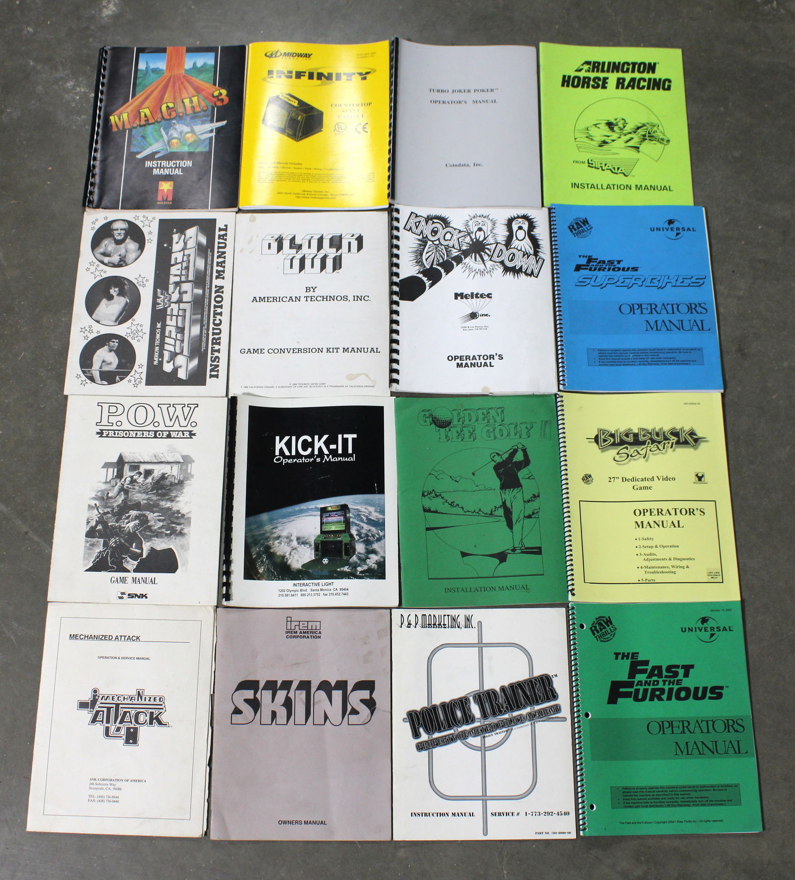 Arcade Manuals incl. POW, WWF Superstars and Skins: Total of 16. Varying conditions. In-house shipping available.