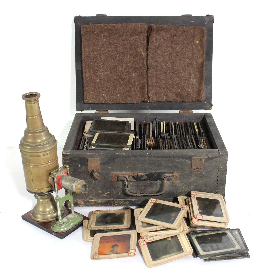 Ernest Plank German Magic Lantern with Slides: This item requires third-party shipping or pickup arrangements to be made.