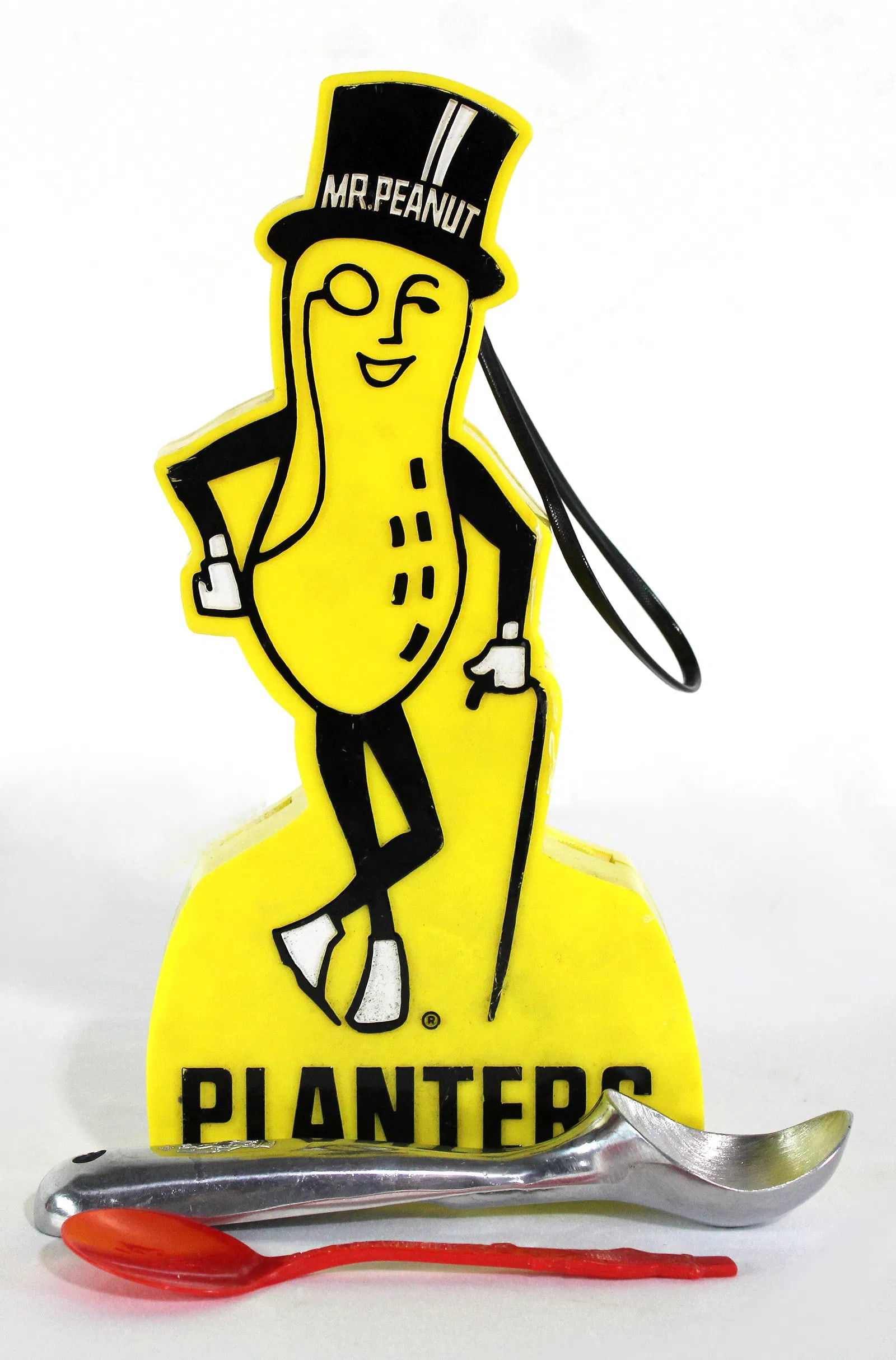 Planters Mr. Peanut Transistor Radio, Embossed Ice Cream Scoop and Spoon: Radio is working with new battery. In-house shipping available. Dimensions of radio: 11 x 5 x 2