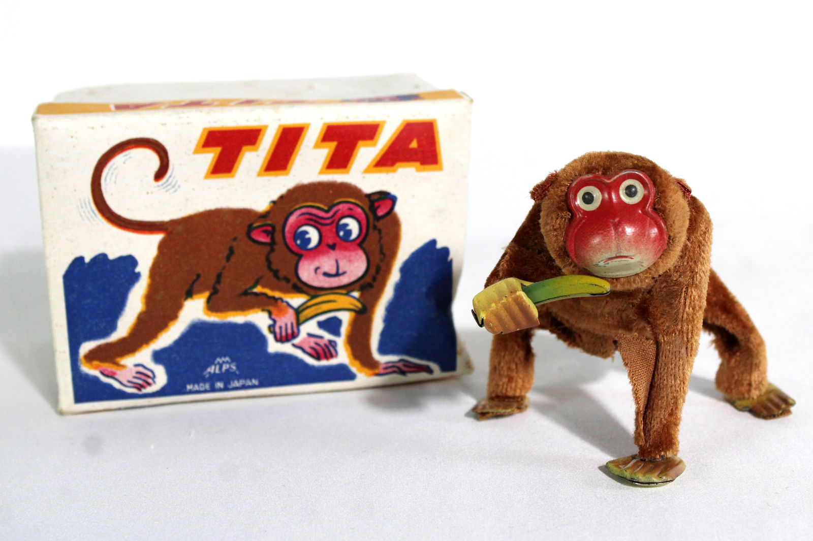 Tita Wind Up Monkey in Box, Alps Japan: Working. In-house shipping available.