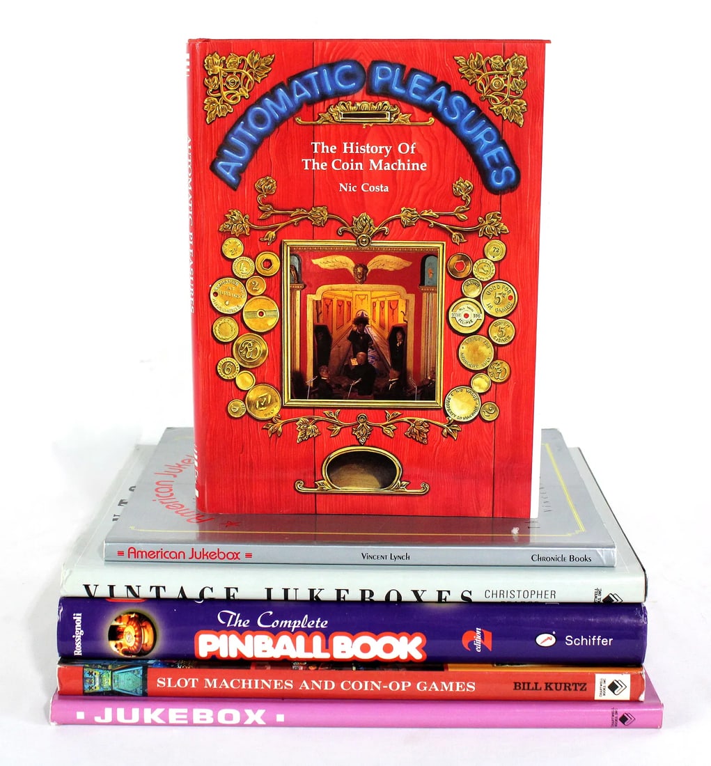 Jukebox, Coin op and Pinball Themed Coffee Table Books: Total of 6. In-house shipping available.