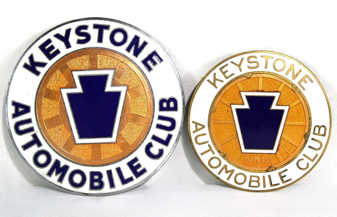 Antique Porcelain Keystone Auto Club Badges: In-house shipping available. Dimensions of largest: 4 x 4