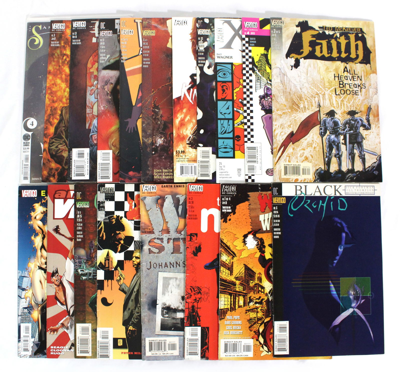 DC / Vertigo Comics Mix Lot Incl. Sandman & Outlaw Nation: Total of 19 Issues. Assorted issues. Bagged and Boarded. Varying conditions. In-house shipping available.