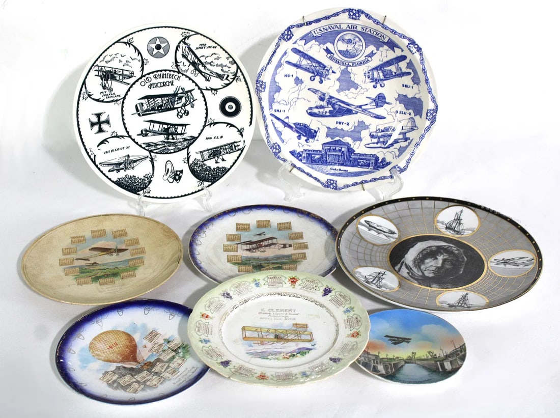 Vintage Aviation Themed Plates incl. U.S. Naval Air Station: Total of 8. Varying conditions. This item requires third-party shipping or pickup arrangements to be made.