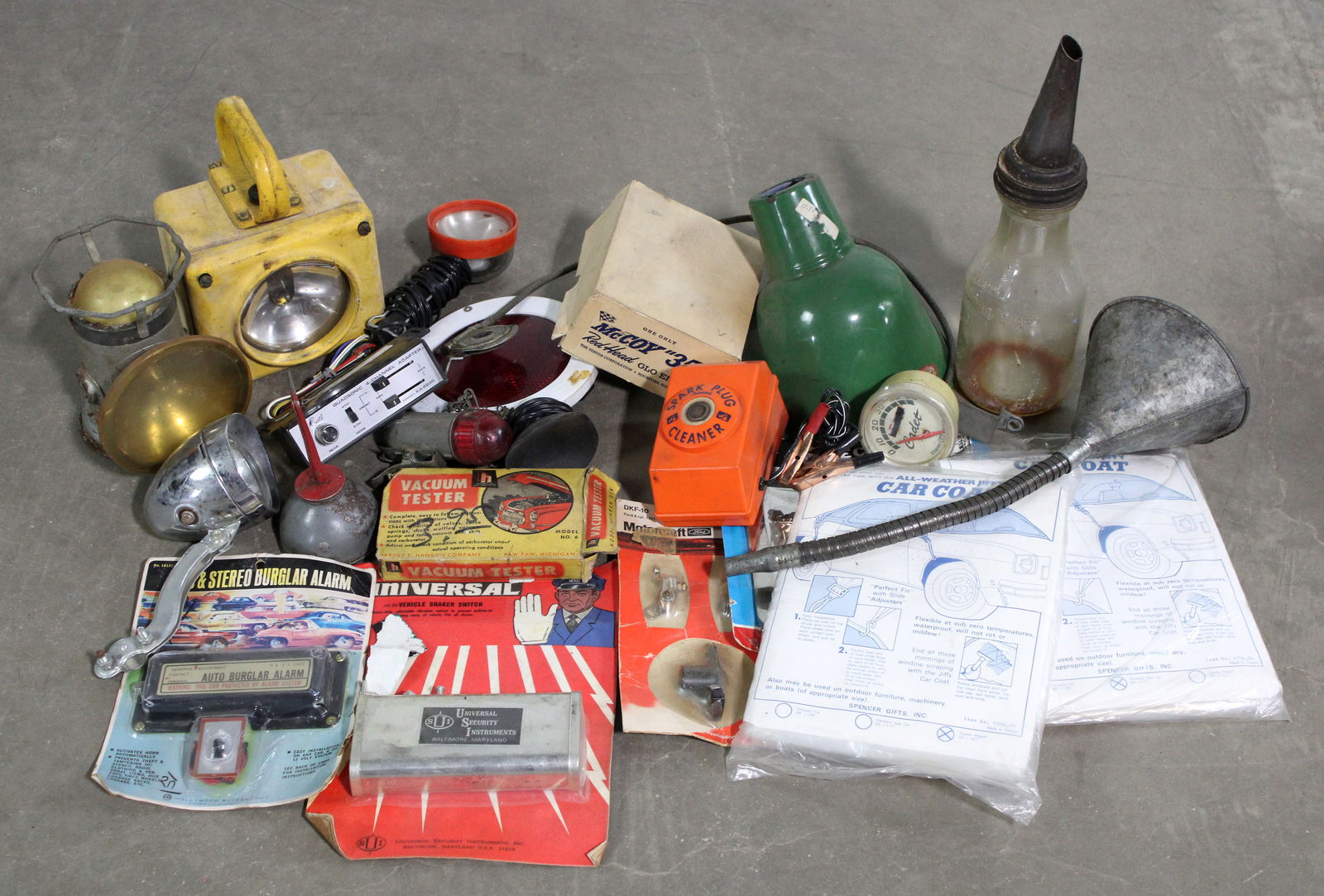Automotive Collectibles incl. Bottle Nose Oil Jar and Spark Plug Cleaner, Some NOS: This item requires third-party shipping or pickup arrangements to be made.