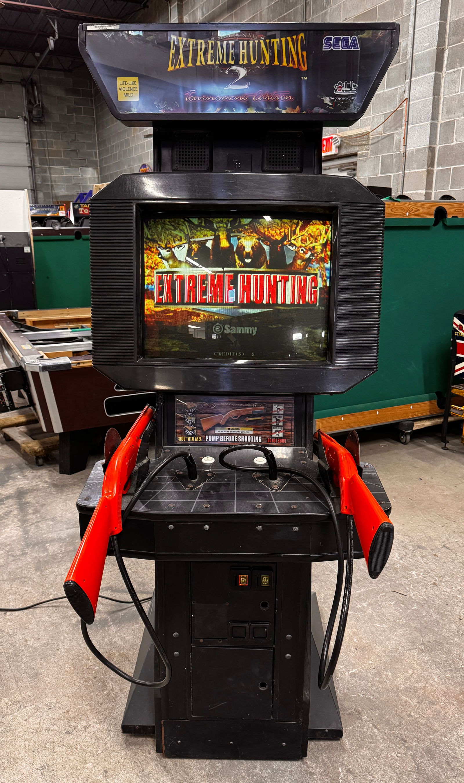 Sega Extreme Hunting in Sammy Atomiswave Cabinet: Working. Dimensions: 76 x 34 x 44 ***This is a remote auction in Sewell, New Jersey. Pickup or third-party shipping is required on this item. A list of suggested shippers can be found in the terms of