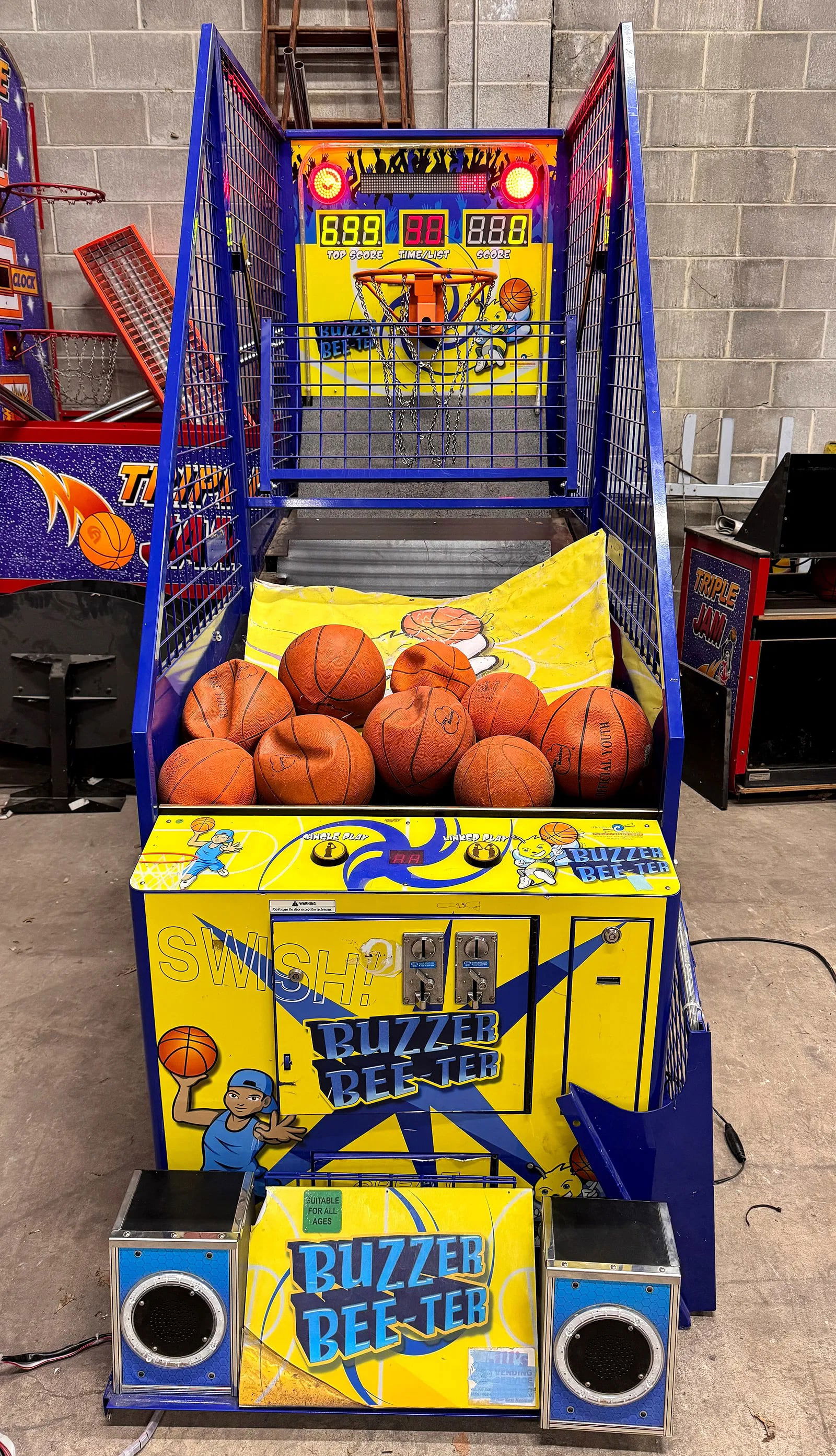 Busy Bee Basketball Arcade Game: Powers on, not otherwise tested. Dimensions: 86 x 35 x 94 ***This is a remote auction in Sewell, New Jersey. Pickup or third-party shipping is required on this item. A list of suggested shippers can