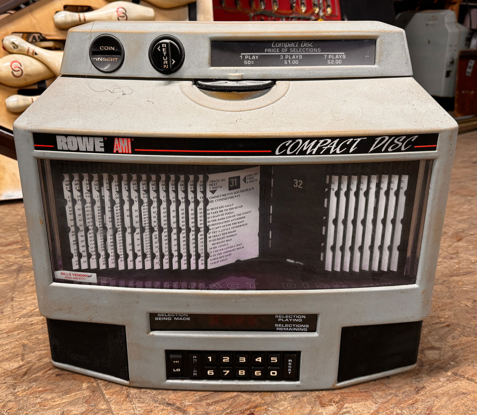 Rowe CD Coin Op Wallbox: Locked. No key. ***This is a remote auction in Sewell, New Jersey. Pickup or third-party shipping is required on this item. A list of suggested shippers can be found in the terms of this auction and o