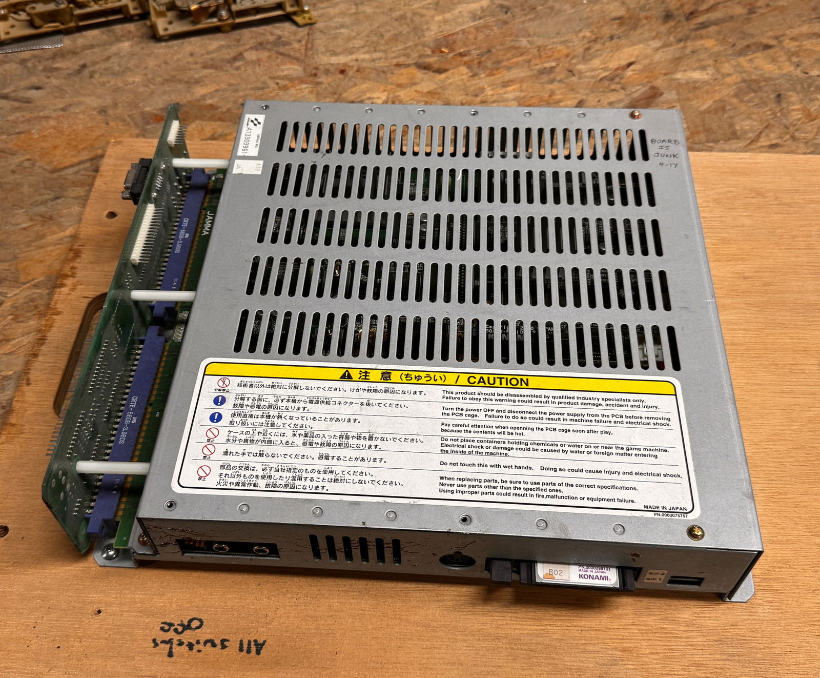 Konami Arcade Game Board, Parts or repair: **In-house shipping available. Please reach out to auction house prior to pickup day if you are needing this item shipped.