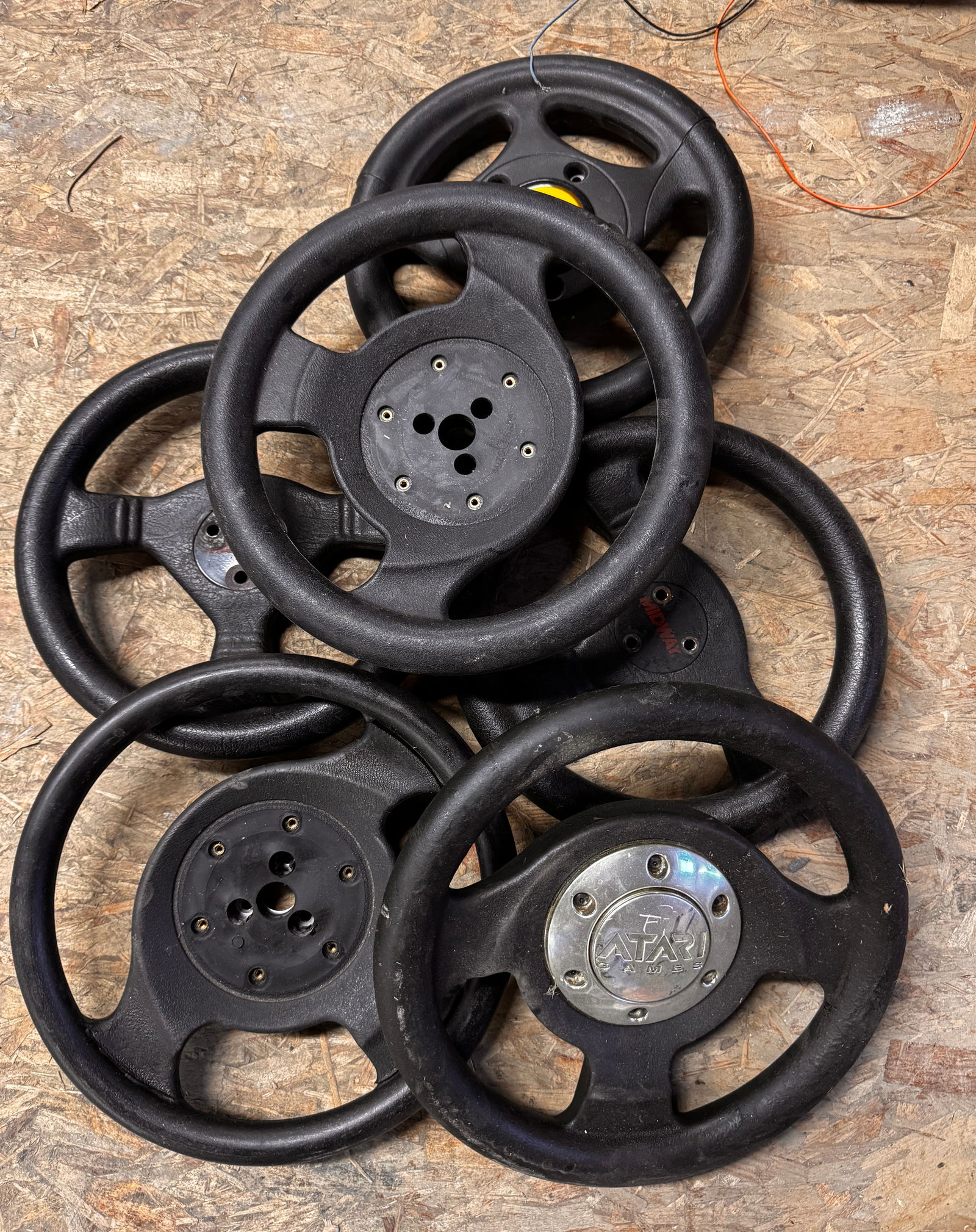 Steering Wheels for Arcade: Total of 6.**In-house shipping available. Please reach out to auction house prior to pickup day if you are needing this item shipped.