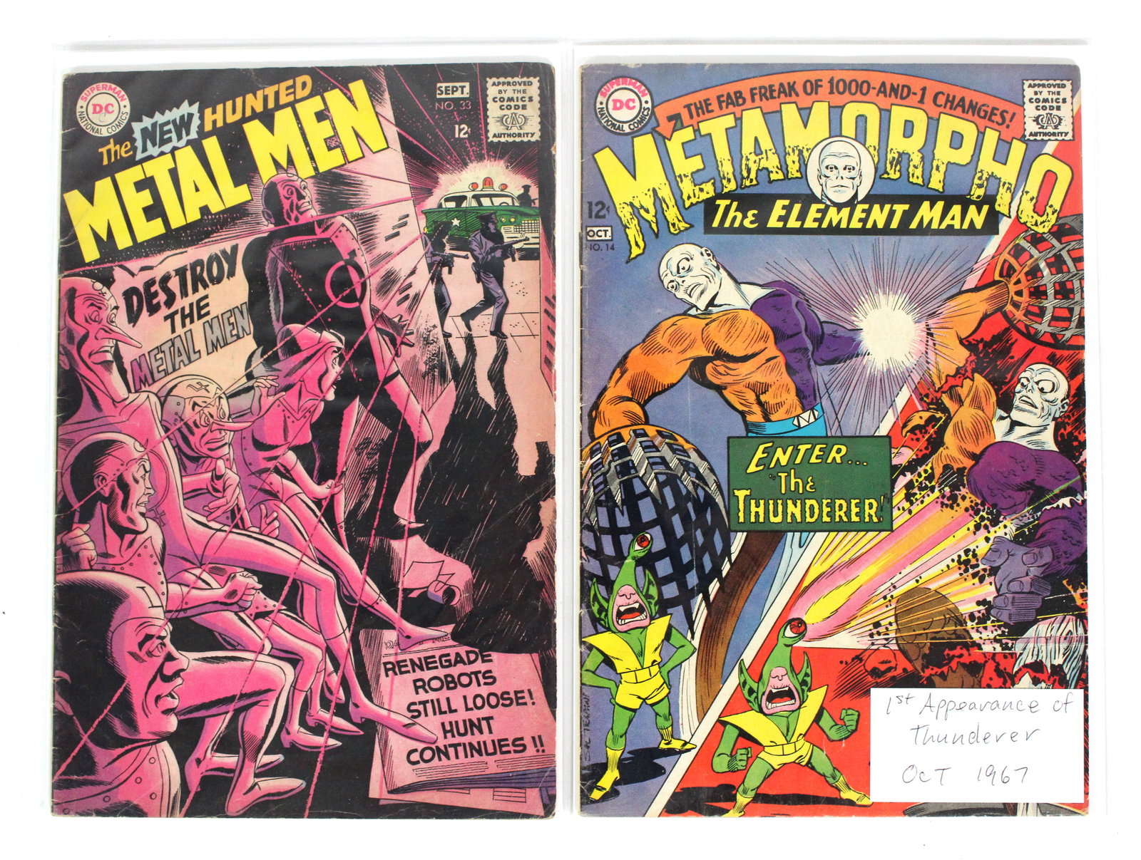 DC Comics Metal Men Issue 33 / Metamorpho, The Elements Man Issue 14: Total of 2 Issues. Bagged and Boarded. Varying conditions. In-house shipping available.