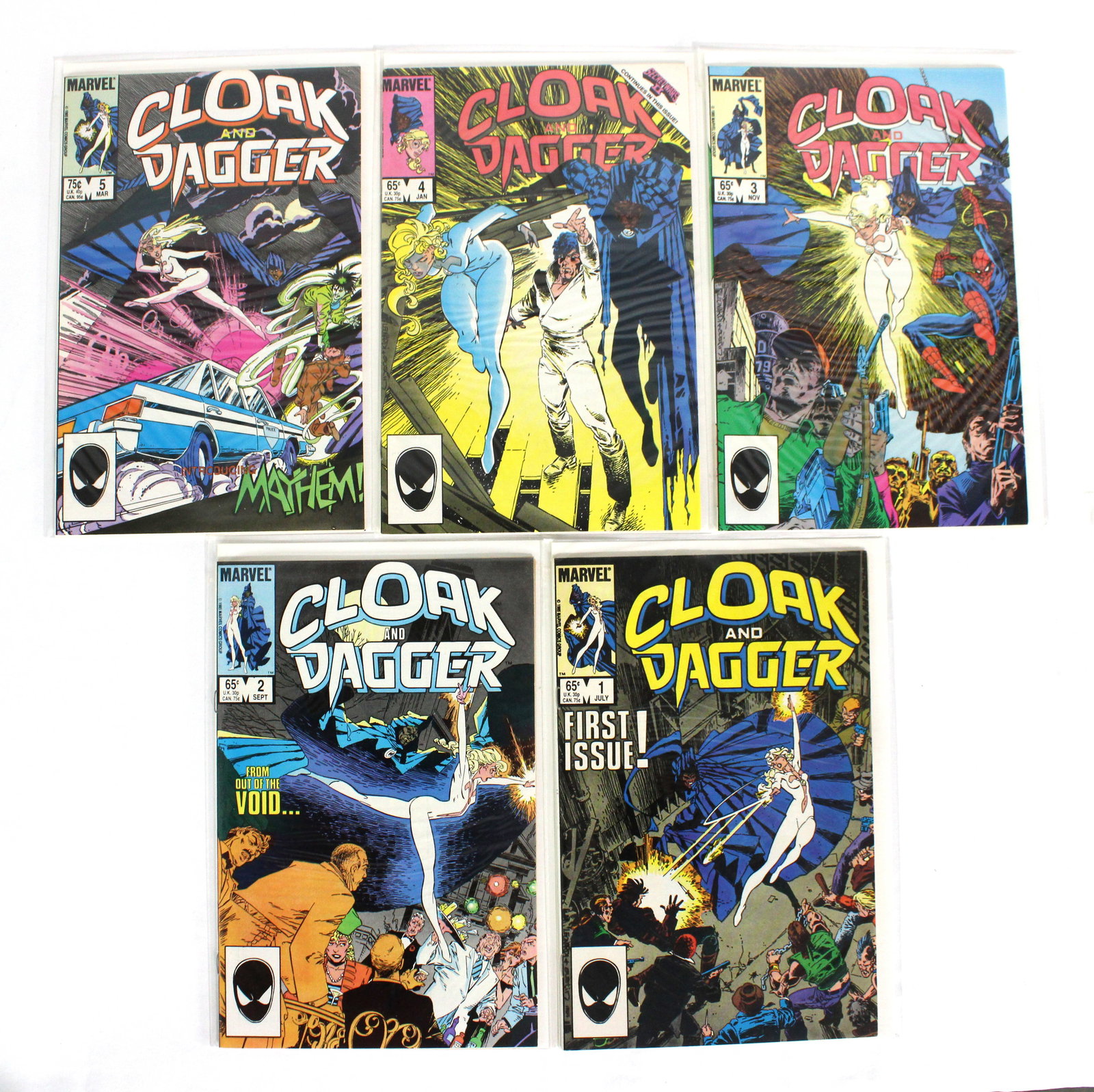 Marvel Comics Cloak & Dagger Issues 1-5: Total of 5 Issues. Bagged and Boarded. Varying conditions. In-house shipping available.
