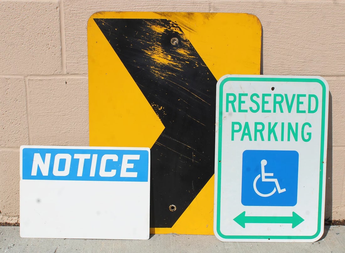 Street Signs including Handicap Parking: This item requires third-party shipping or pickup arrangements to be made. Dimensions of largest: 24 x 18