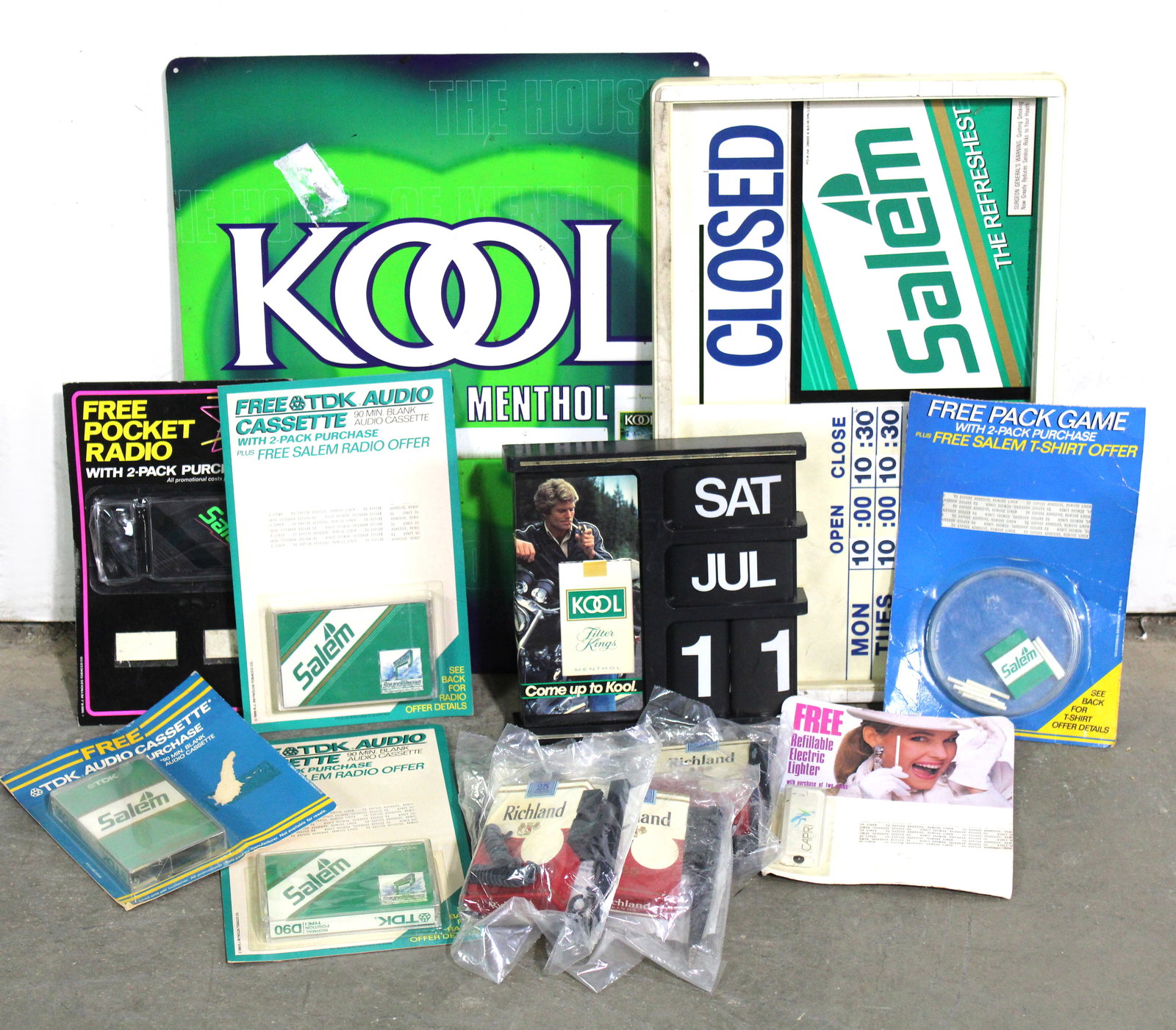 Cigarette Promotional Items / Signs: Varying conditons. In-house shipping available.