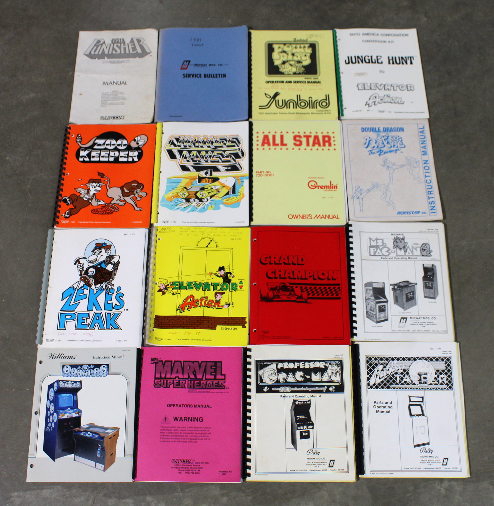 Arcade Manuals incl. Bubbles, Zeke's Peke and Zoo Keeper: Total of 16. Varying conditions. In-house shipping available.