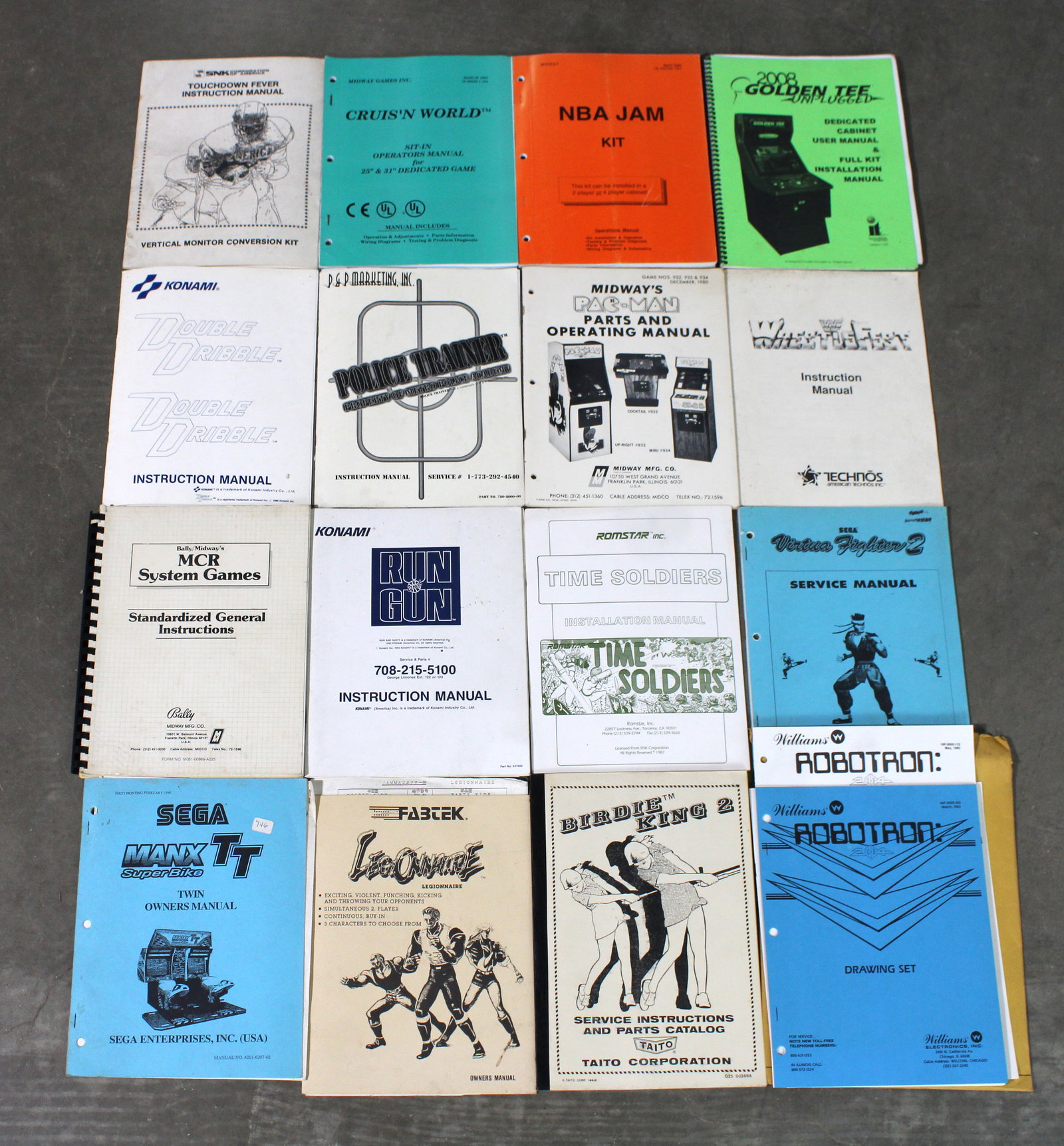 Arcade Manuals incl. Robotron, Double Dribble and Time Soldiers: Total of 16. Varying conditions. In-house shipping available.