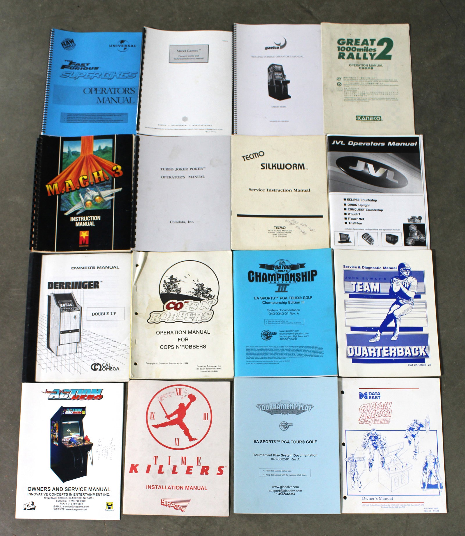 Arcade Game Manuals incl. Johnny Nero, MACH 3 and Captain America: Total of 16. In-house shipping available.