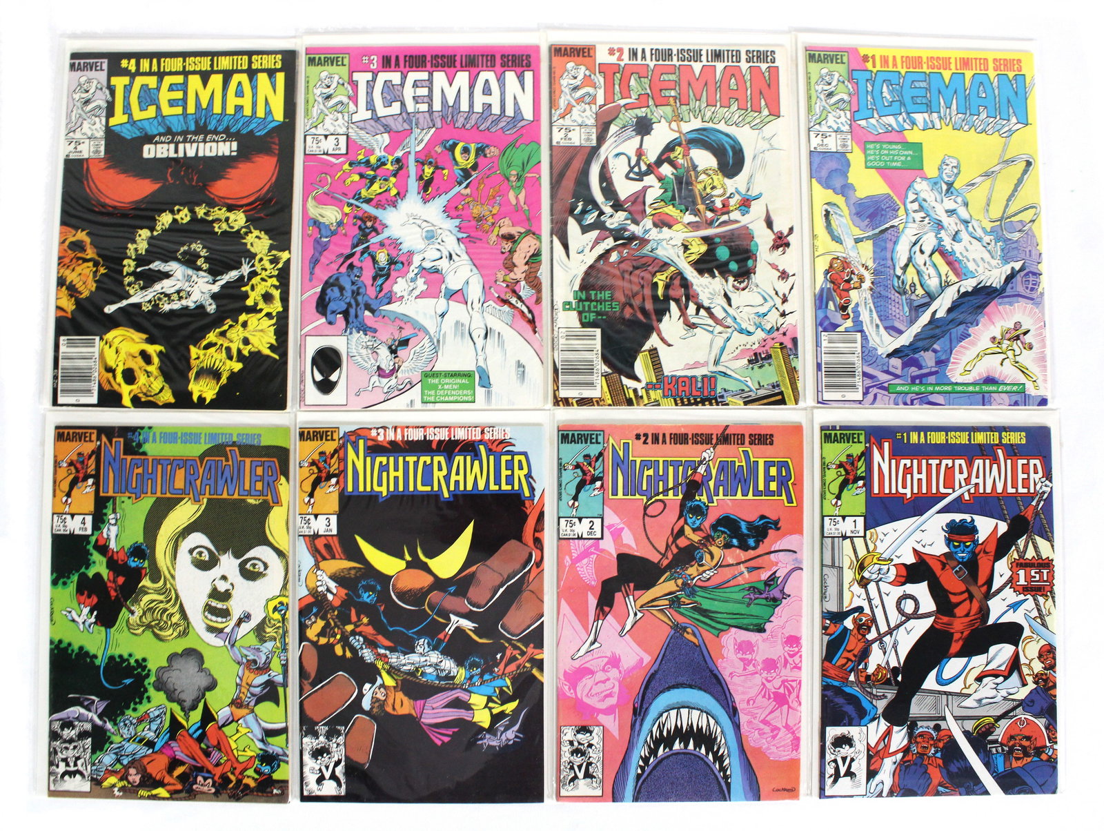 Marvel Nightcrawler Limited Series / Iceman Limited Series, Both Complete: Total of 8 Issues. Assorted issues. Bagged and Boarded. Varying conditions. In-house shipping available.