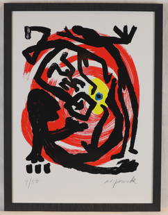 PENCK, A.R.(1939 Dresden-2017 Zürich) - Ohne Titel: PENCK, A.R.(1939 Dresden-2017 Zürich) - Ohne Titel aus der Serie 'Dresden', 1992, Farbserigraphie, unterhalb in Blei signiert "ar.penck" und nummeriert "4/50", ca.64x48cm, verso Kunsthandeletiket