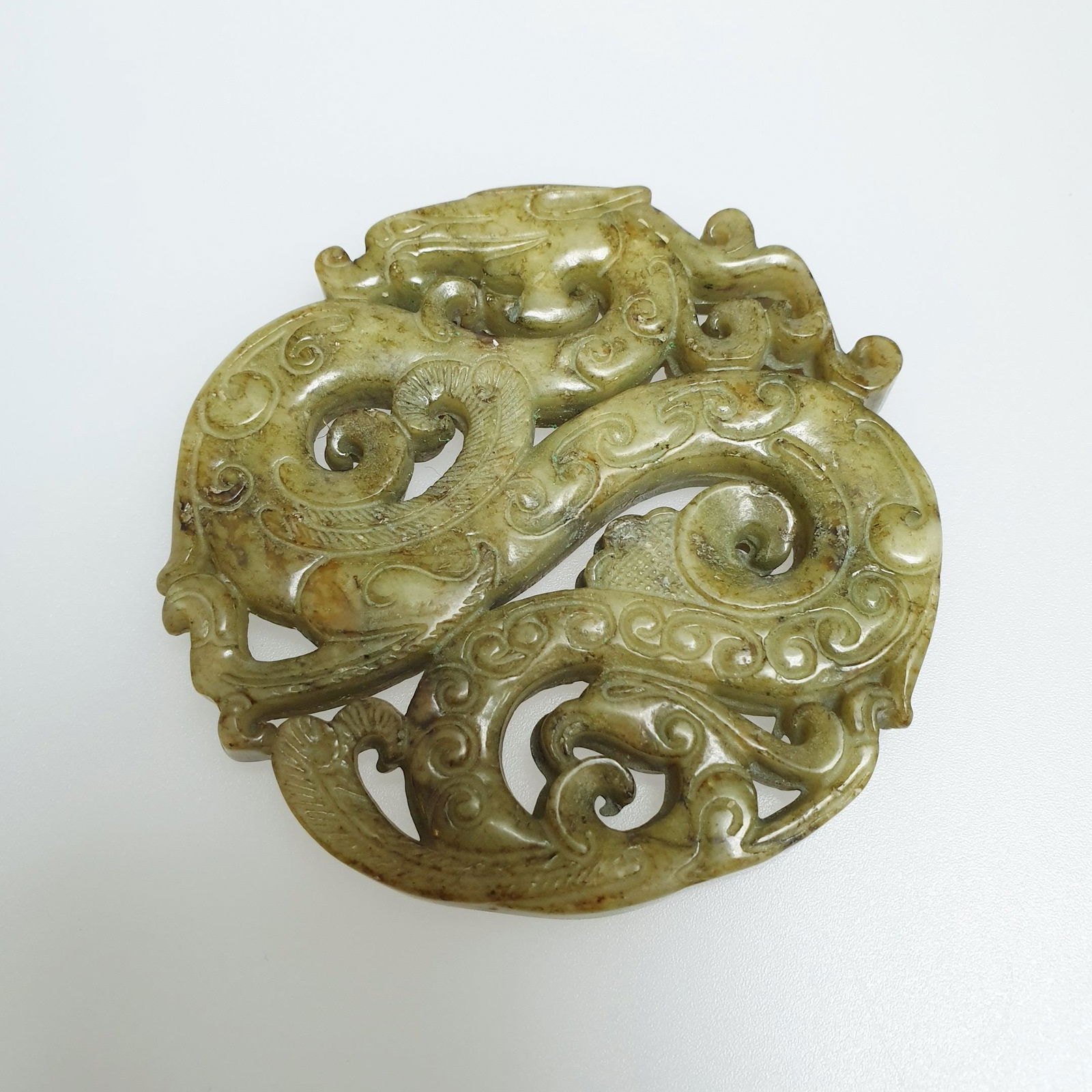 Jadescheibe - China, olivgrüne „Spinat“ (1 of 6)