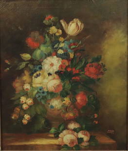 Fichtl, Anton (geb.1908 München) - Barockes: Fichtl, Anton (geb.1908 München) - Barockes Blumenstilleben in der Art von Rachel Ruysch, Öl auf Leinwand, signiert mit Ortsangabe "A. Fichtl München" unten rechts, ca.70x60 cm, im goldfarbenen Gol