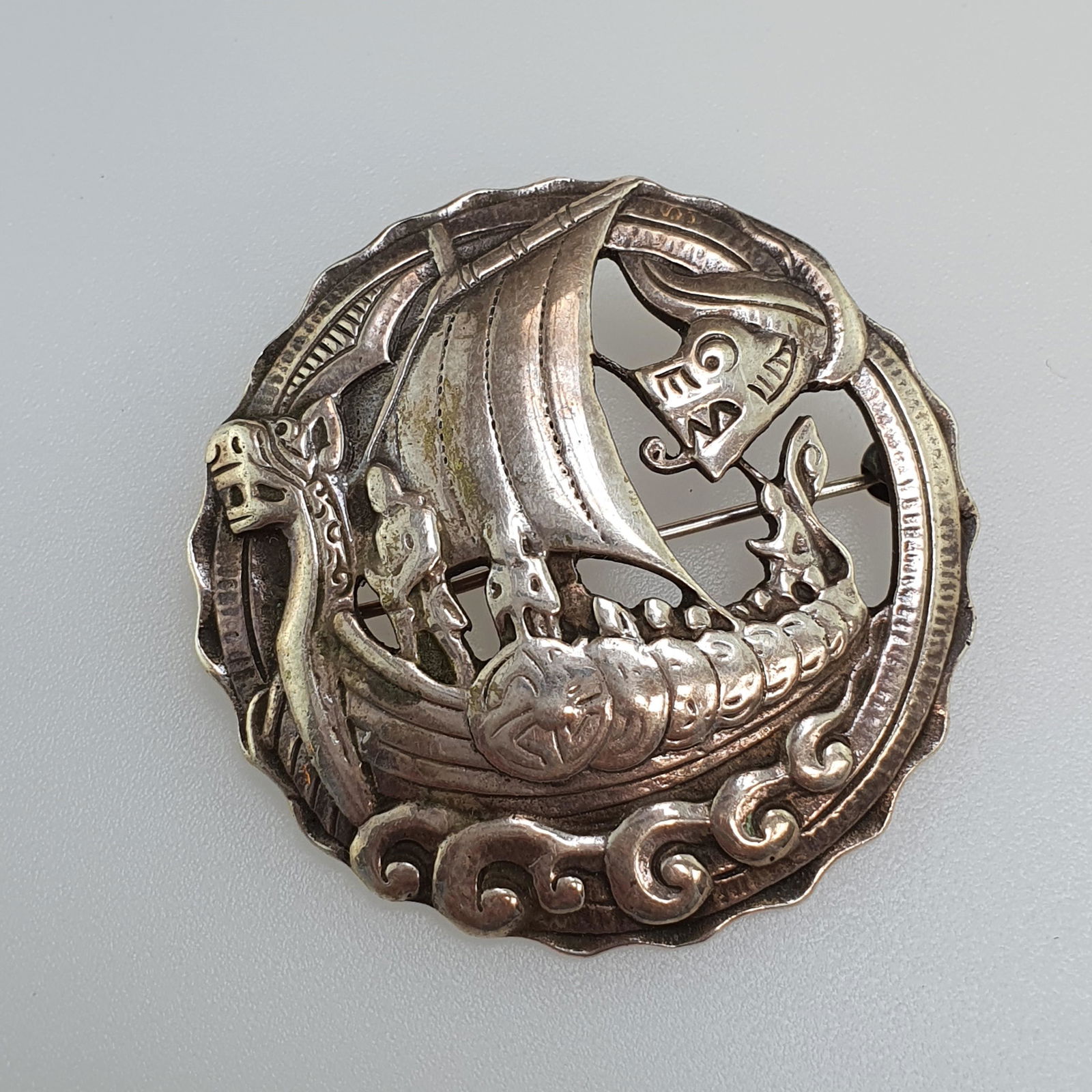 Silberbrosche - Dänemark vor 1917- runde Brosche (1 of 6)