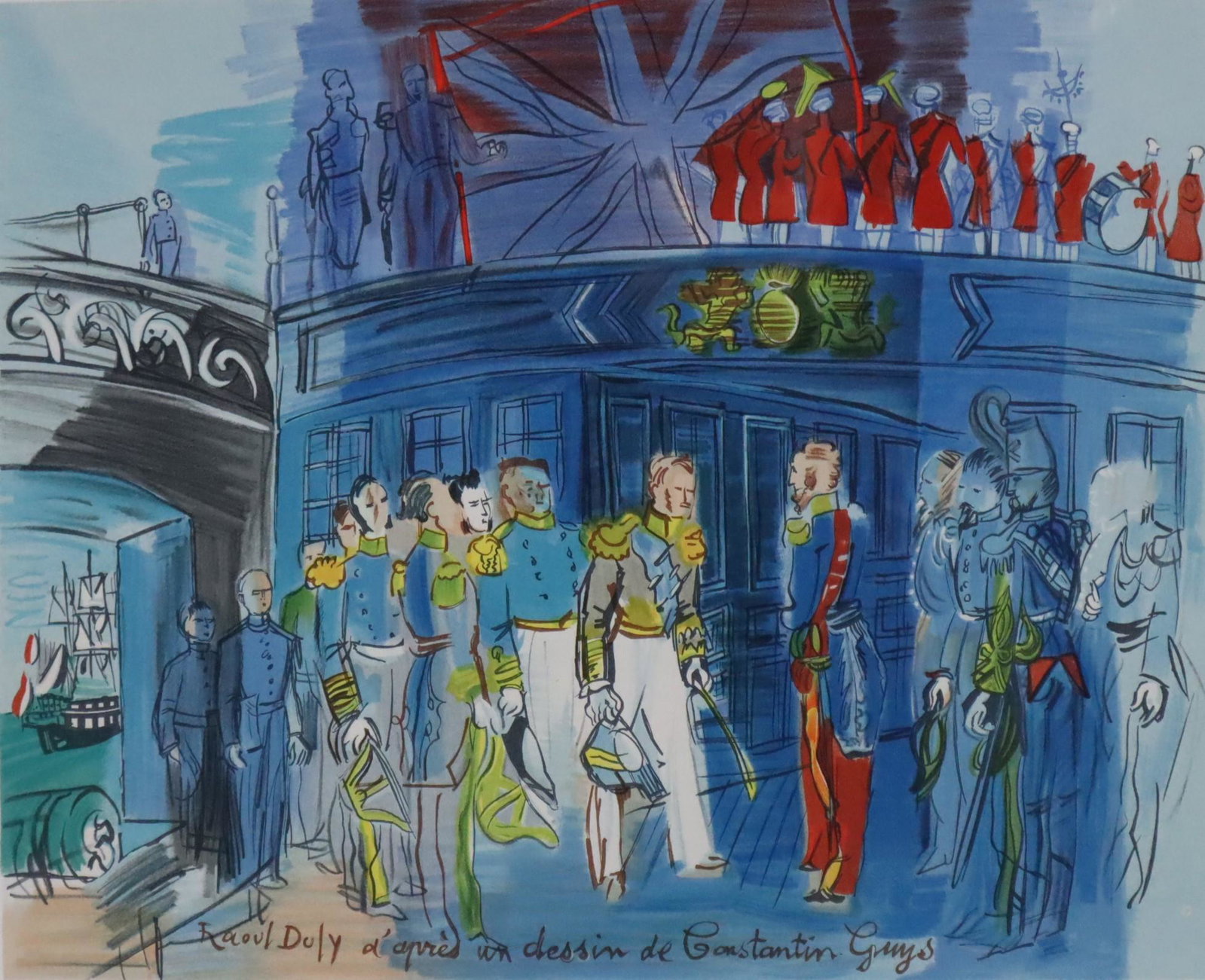 Dufy, Raoul (1877 Le Havre - Forcalquier 1953) - "Le: Dufy, Raoul (1877 Le Havre - Forcalquier 1953) - "Le Prince de Joinville reçu à bord d'une frégate anglaise", Farblithografie nach einer Zeichnung von Constanin Guys, aus der Folge "Let
