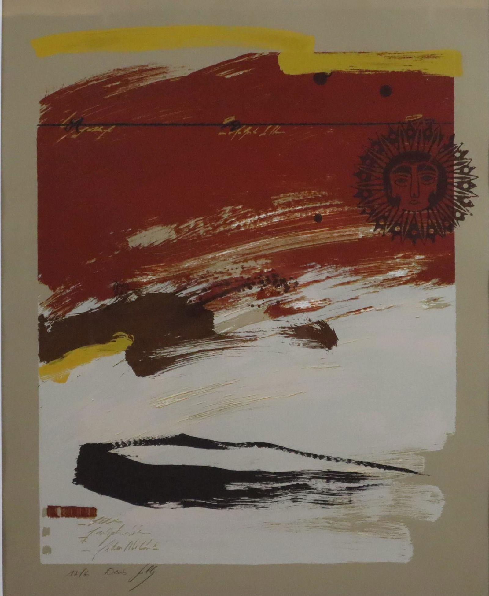 Jully: Denis (*1952) - Ohne Titel1998 Farbserigrafie aus dem Album "Au bords du temps" unten links handsigniert num. 17/60 Druck: Atelier Art Kai Paris Verlag: Galerie Ed. Raphael mit PP unter Glass gerahmt