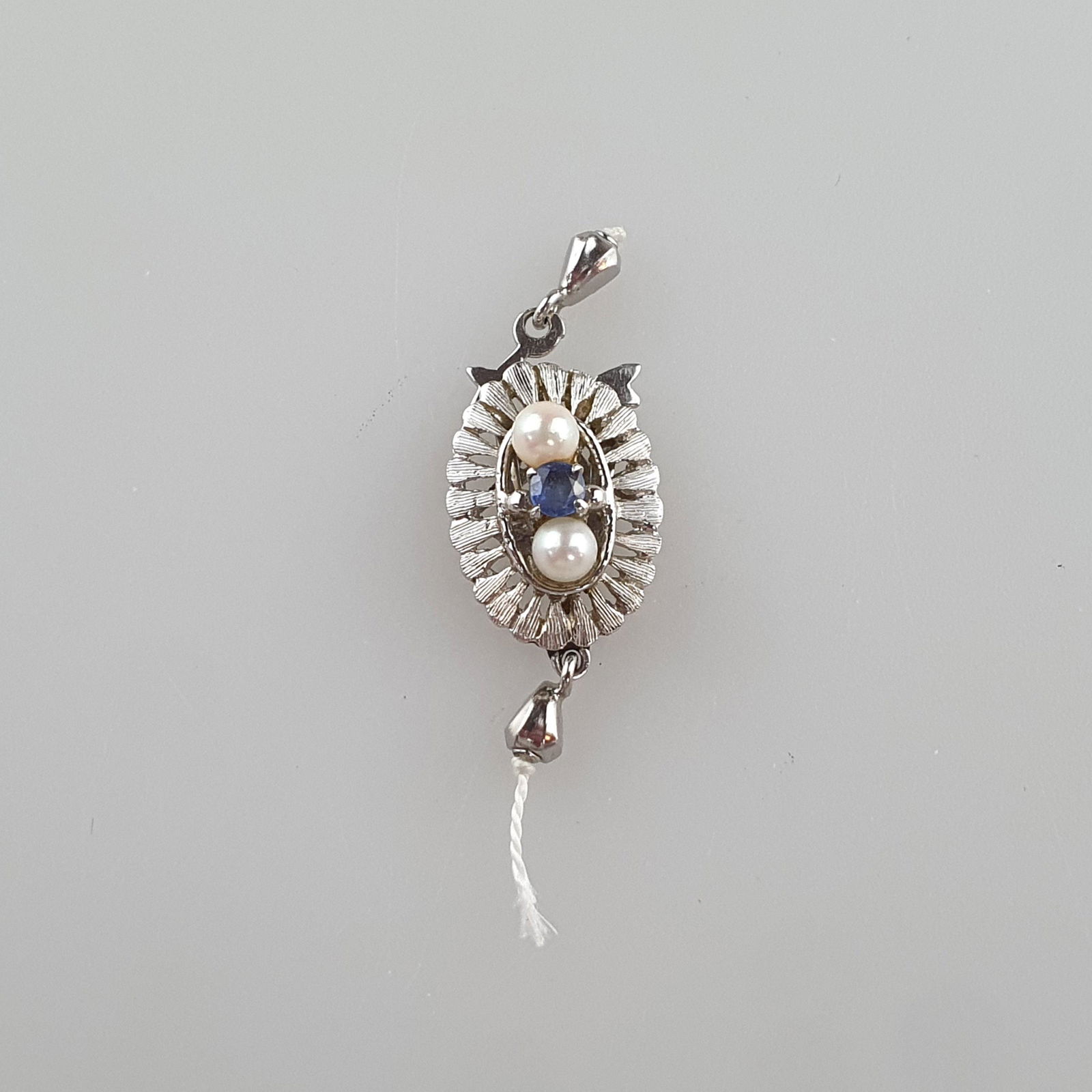 Collier-Zierschließe - Weißgold 750/000, Haken gestempelt, ovale Form mit Perlen- und (1 of 4)