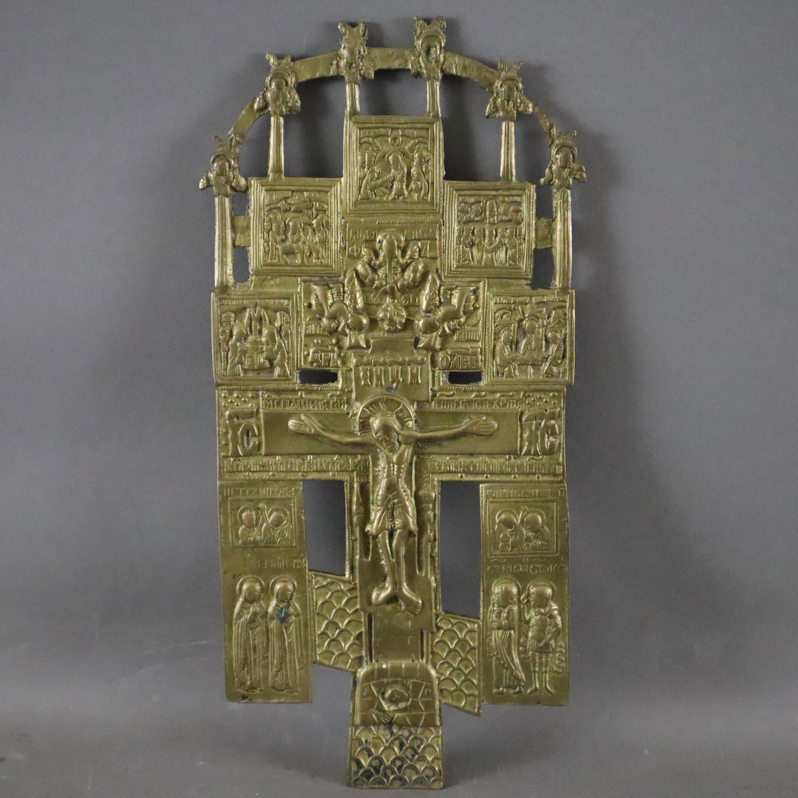 Ikonenkreuz - Russland, 19.Jh., reliefierte Darstellung Christi im Typus der Viernagelung, erweitert (1 of 9)