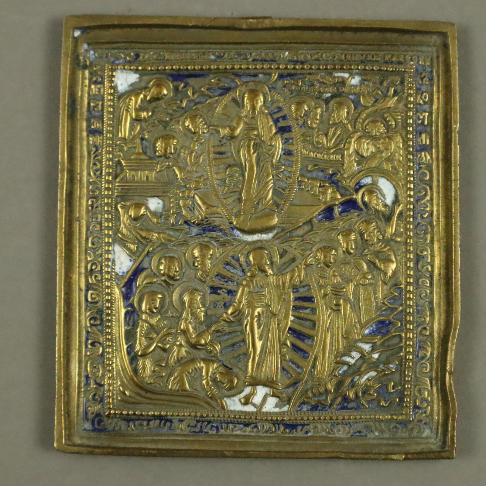 Reiseikone "Christi Höllen- und Himmelfahrt" - Russland, 19.Jh., Bronzelegierung mit Resten der (1 of 6)