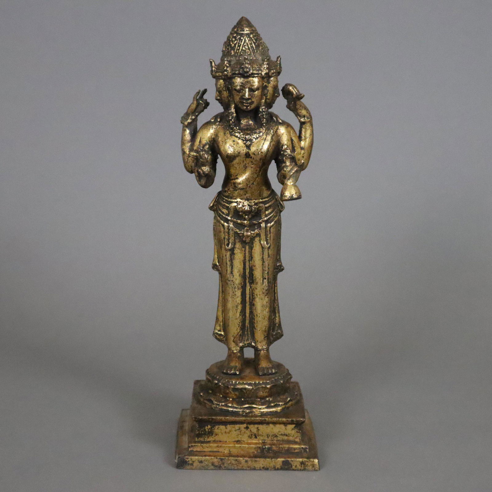 Figurine des Schöpfergottes Brahma - Nordostindien, Metall vergoldet, viergesichtige Gottheit (1 of 10)