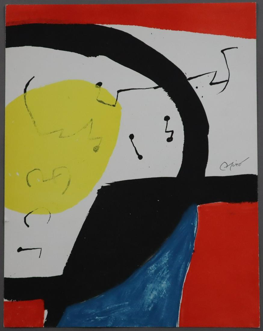 Miró, Jean (1893-1983) - Ohne Titel, um 1970/1980, Farblithografie auf Papier, in der Platte: Miró, Jean (1893-1983) - Ohne Titel, um 1970/1980, Farblithografie auf Papier, in der Platte signiert, Druck bei La Poligrafa, Spanien, Blattmaße ca.46x36cm, im Passepartout unter Plexiglas 