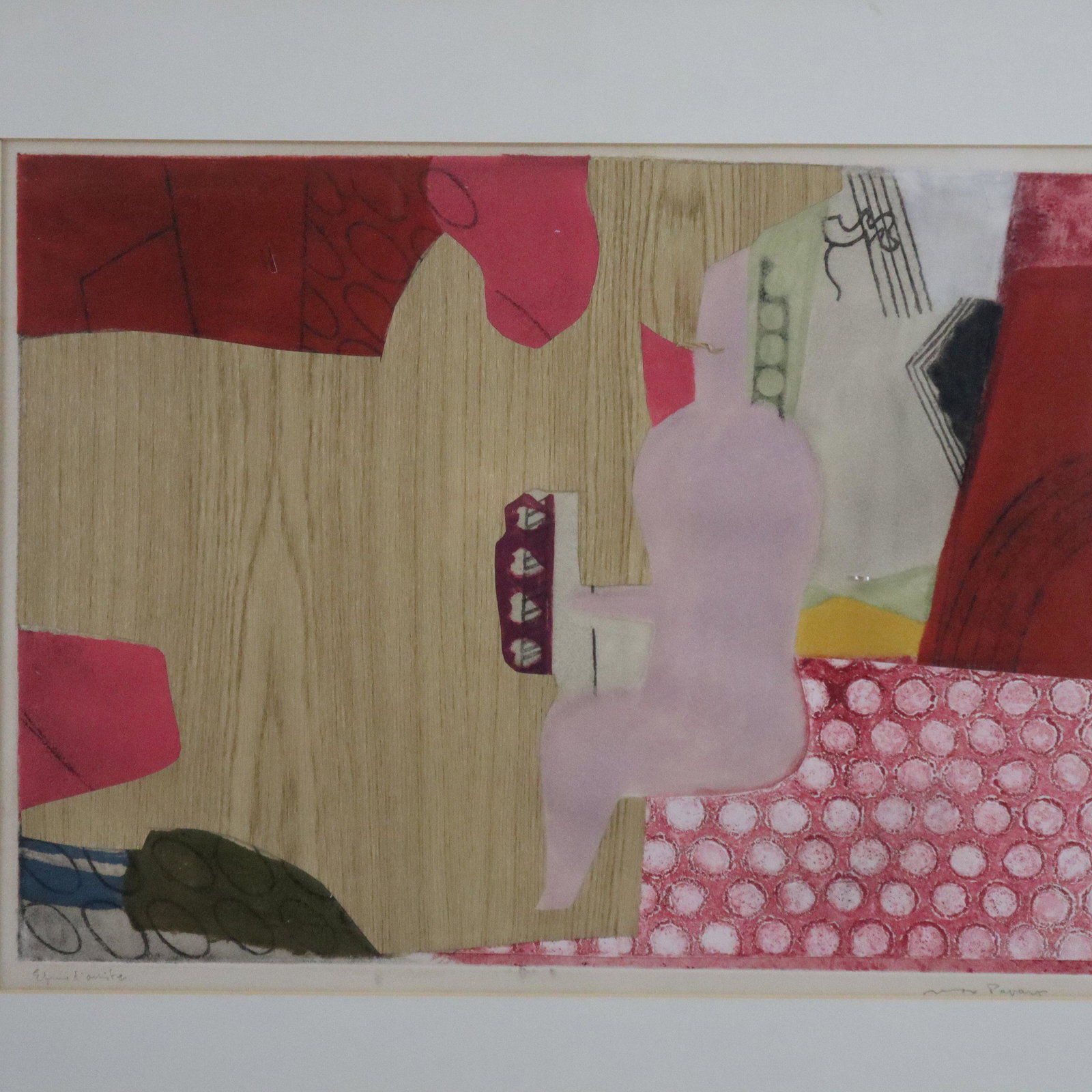 Papart, Max (1911 Marseille - 1994 Paris) - "La pianiste rose", 1968, Original-Radierung mit: Papart, Max (1911 Marseille - 1994 Paris) - "La pianiste rose", 1968, Original-Radierung mit Collage, unten rechts in Blei signiert, unten links bezeichnet "Epreuve d'artiste", Sichtmaß ca. 46 x