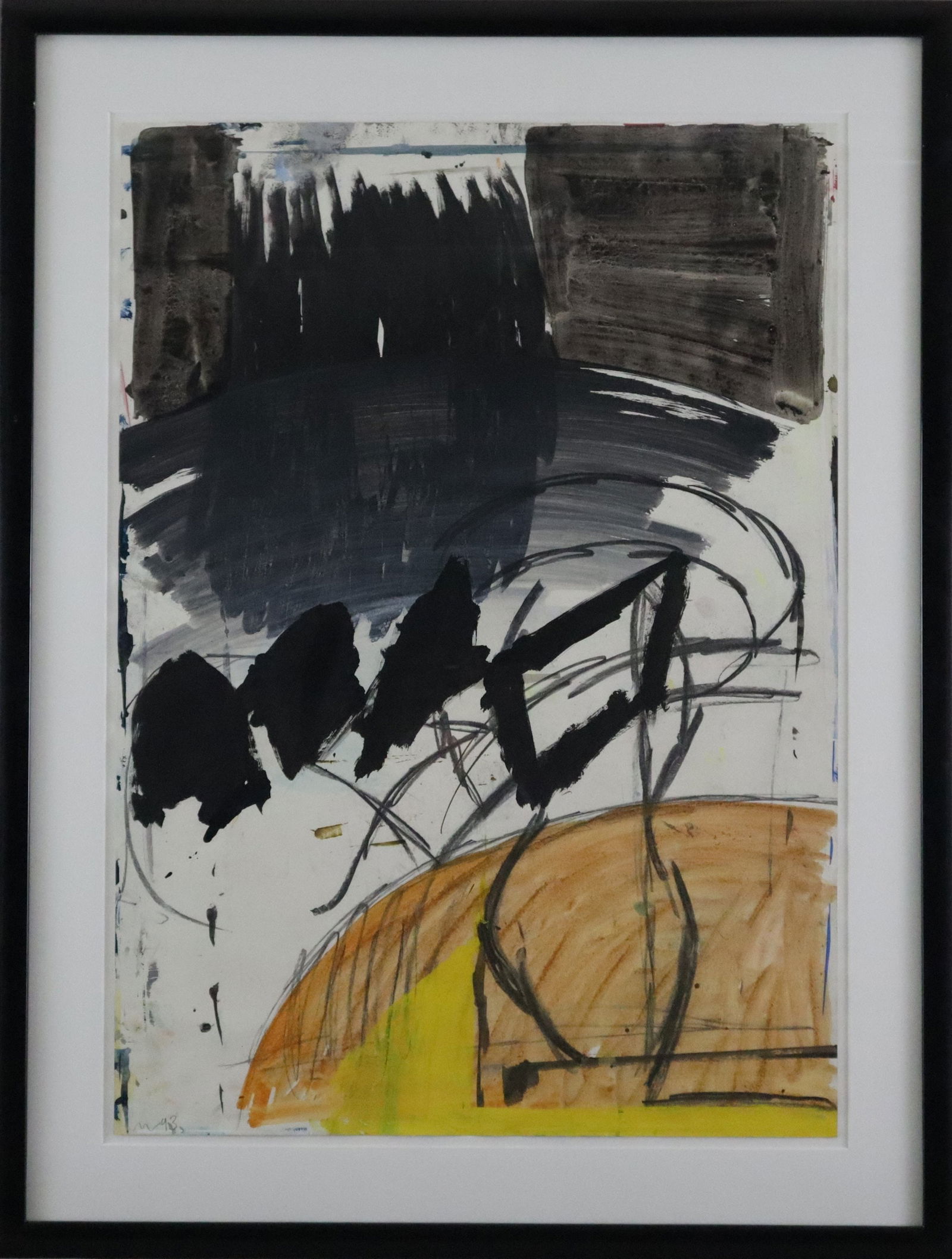 Waldenburg, Hermann (Waldenburg 1940 - lebt in Berlin) - Ohne Titel, Acrylfarbe auf Papier, 1993,: Waldenburg, Hermann (Waldenburg 1940 - lebt in Berlin) - Ohne Titel, Acrylfarbe auf Papier, 1993, monogrammiert und datiert unten links, im Passepartout unter Glas gerahmt, Sichtmaß: ca. 85,5 x 6