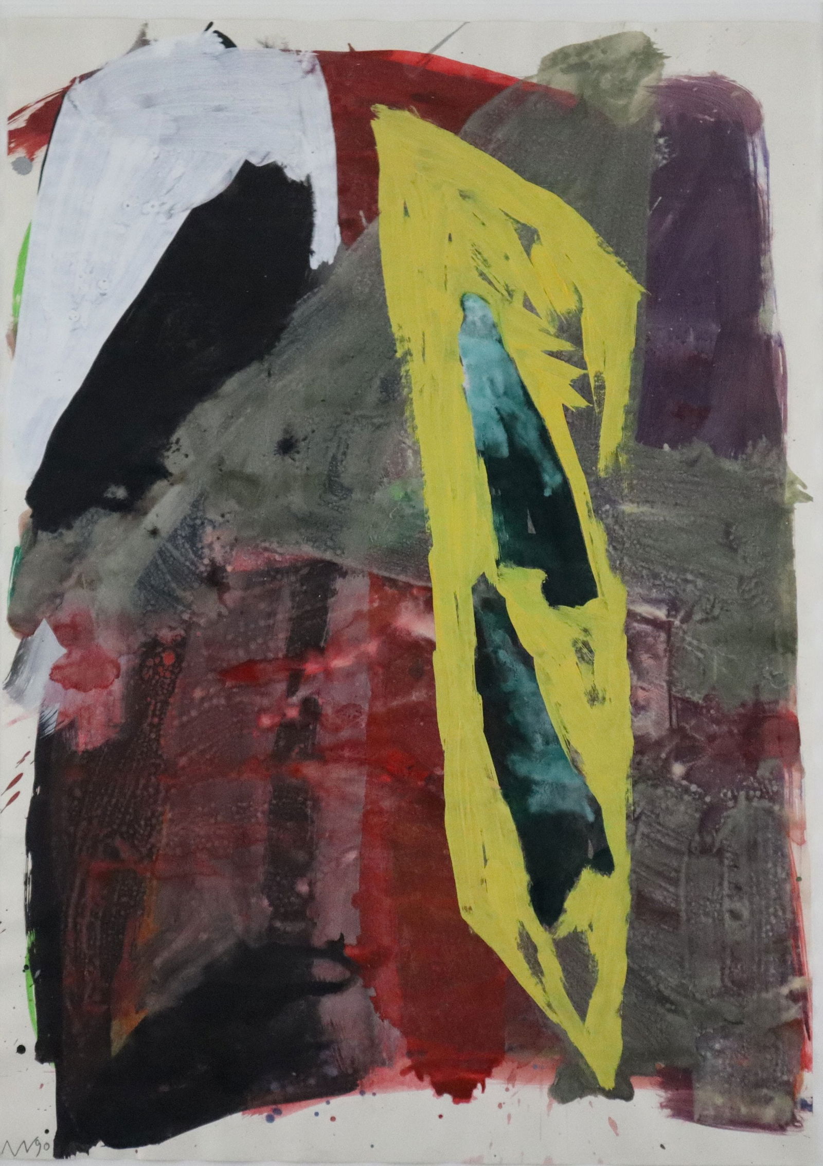 Waldenburg, Hermann (Waldenburg 1940 - lebt in Berlin) - Ohne Titel, Acrylfarbe auf Papier, 1990,: Waldenburg, Hermann (Waldenburg 1940 - lebt in Berlin) - Ohne Titel, Acrylfarbe auf Papier, 1990, monogrammiert und datiert unten links, im Passepartout unter Glas gerahmt, Sichtmaß: ca. 85,5 x 6