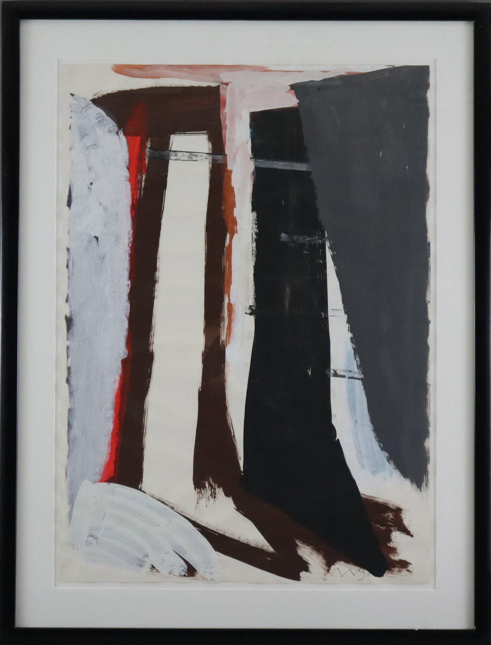 Waldenburg, Hermann (Waldenburg 1940 - lebt in Berlin) - Ohne Titel, Acrylfarbe auf Papier, 1990,: Waldenburg, Hermann (Waldenburg 1940 - lebt in Berlin) - Ohne Titel, Acrylfarbe auf Papier, 1990, monogrammiert und datiert unten rechts, im Passepartout unter Glas gerahmt, Sichtmaß: ca. 86 x 60