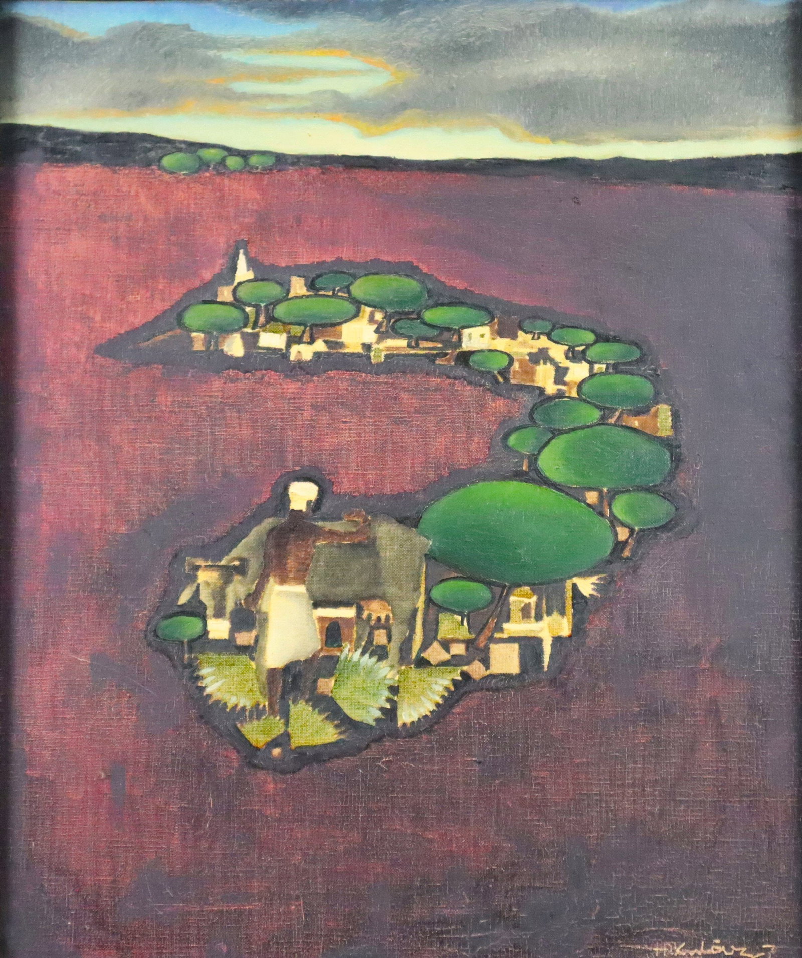 Kular, Harjit Singh (*1944, Kaonke Kalan (Panjab, Indien), i: Kular, Harjit Singh (*1944, Kaonke Kalan (Panjab, Indien), indischer Künstler) - "Der Monsun kommt", 1970er Jahre, Öl auf Leinwand, unten rechts signiert und undeutlich datiert "H. Kular 7?"