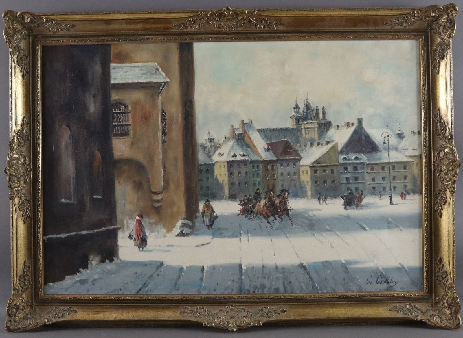 Wolsky, W. (20. Jh.) - Belebter Platz in verschneitem Warsch (1 of 11)