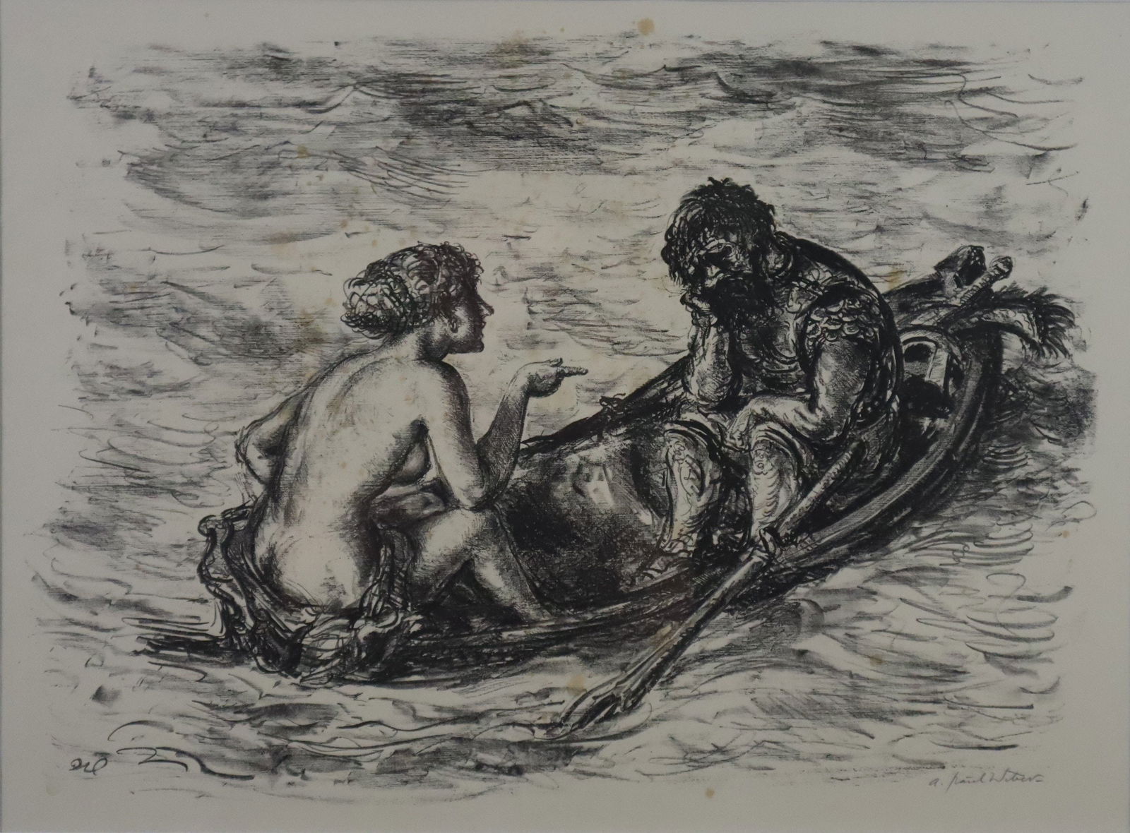 Weber, A. Paul (1893 Arnstadt - 1980 Schretstaken) - "Der mü: Weber, A. Paul (1893 Arnstadt - 1980 Schretstaken) - "Der müde Mars" (auch: "Mars und Venus"), Lithographie, 1953, unten rechts signiert "A. Paul Weber", Bildmaße ca. 38,5 x 54 cm, stockflec