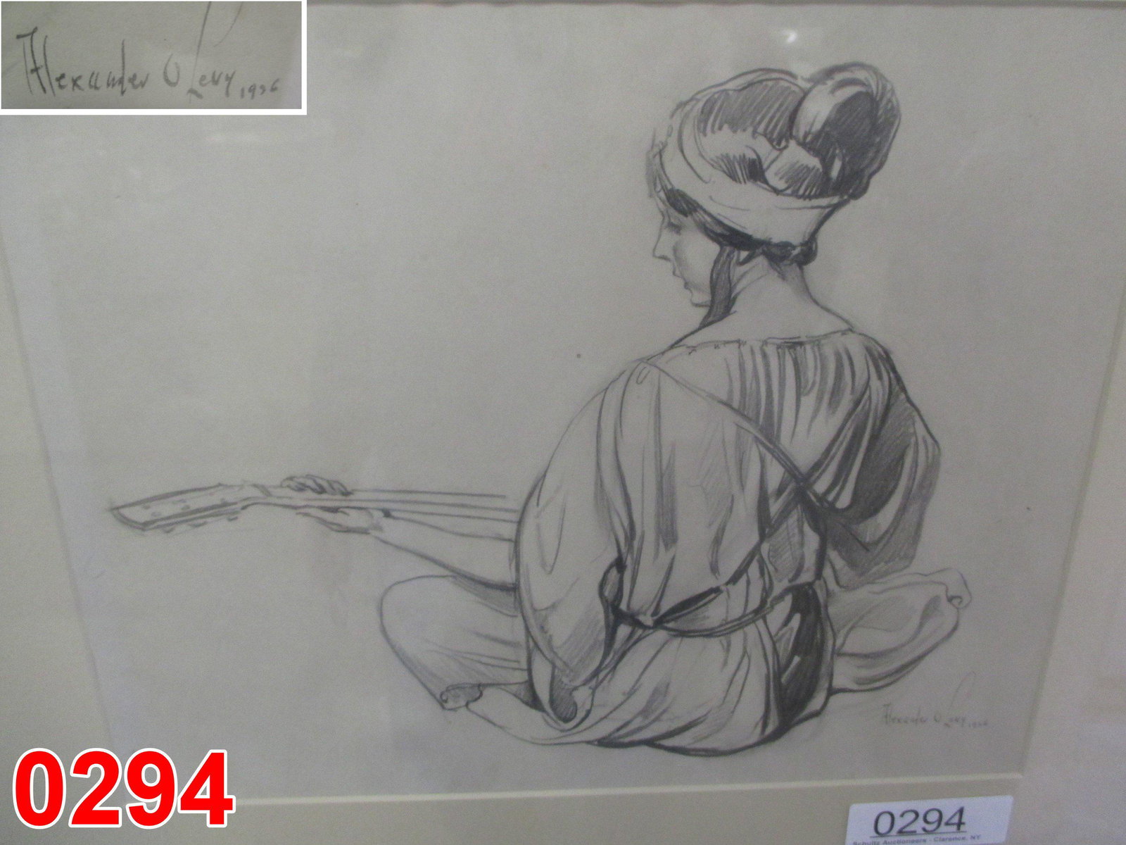 ALEXANDER LEVY DRAWING DATED 1936: ALEXANDER LEVY DRAWING DATED 1936 APPROX 11" X 14"