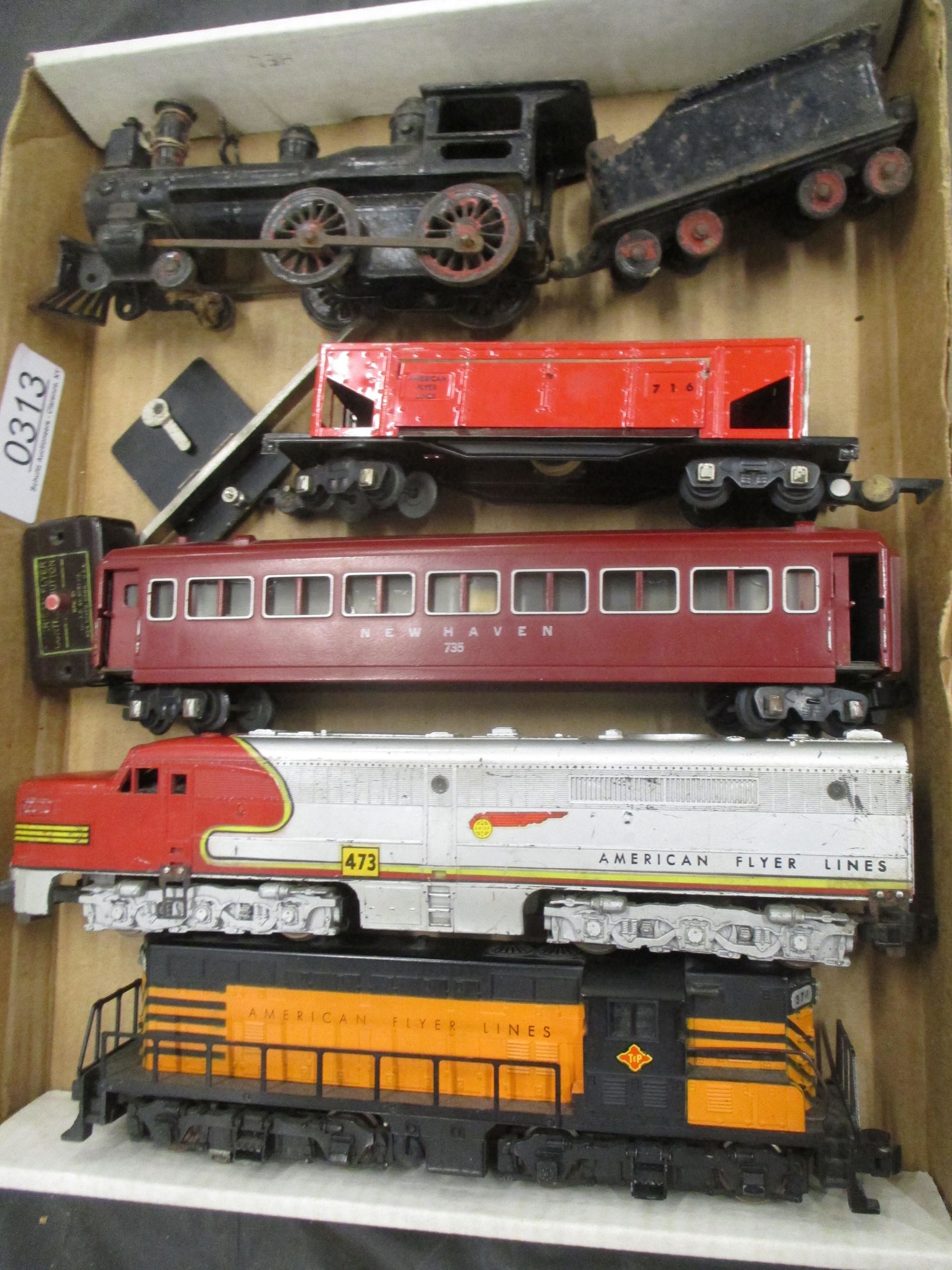 BOX WITH MISC AMERICAN FLYER AND OTHER TRAINS (1 of 3)