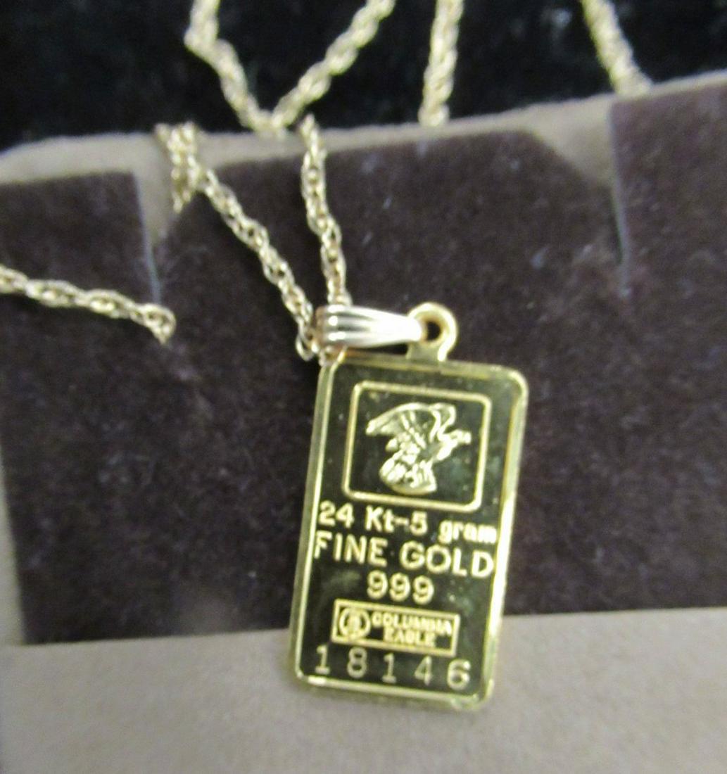 5G GOLD BAR ON 14K GOLD CHAIN: 5G GOLD BAR ON 14K GOLD CHAIN