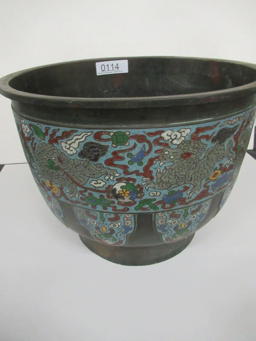 CHINESE BRONZE CHAMPLEVE POT: CHINESE BRONZE CHAMPLEVE POT APPROX. 11 1/4" TALL