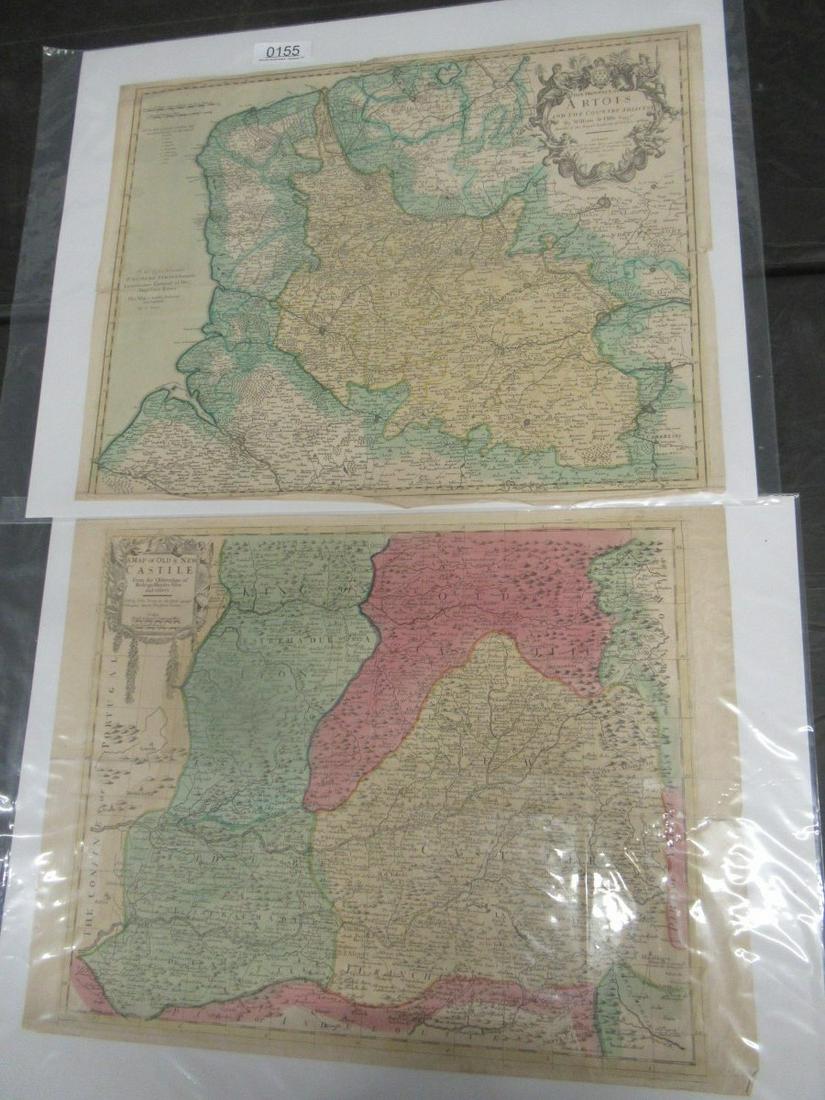2 EARLY MAPS BY JOHN SENEX-ARTOIS PROVINCE + NEW CASTLE: 2 EARLY MAPS BY JOHN SENEX- ARTOIS PROVINCE AND OLD AND NEW CASTLE APPROX. 19.5" X 25"