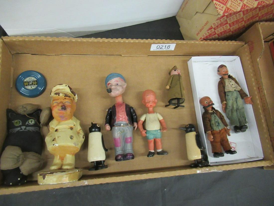 2 BOXES GROUP OF TOY FIGURES INCLUDING POPEYE: 2 BOXES GROUP OF TOY FIGURES INCLUDING POPEYE, LITTLE HENRY, AND MUTT & JEFF, ROCKET BANKS, FISHER PRICE TOY, AND MISC