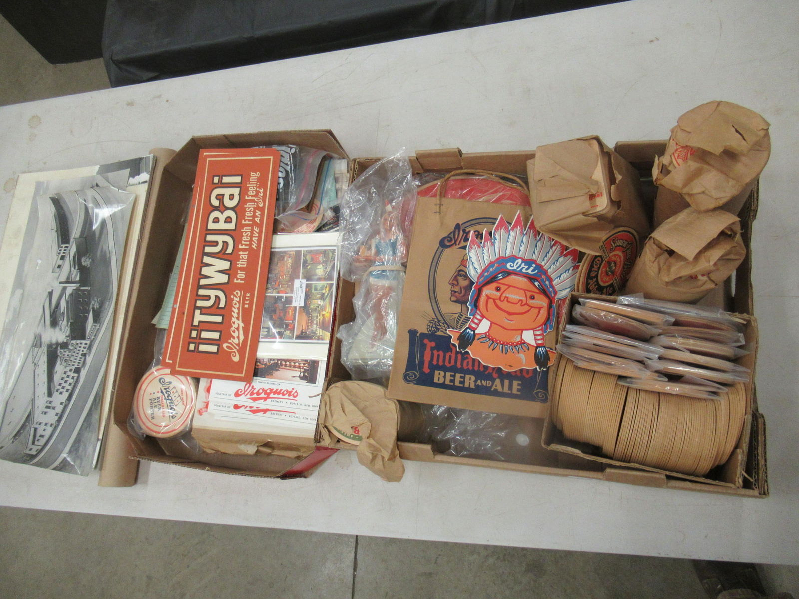 Large Lot of Beer Advertising Items: Large Lot of Beer Advertising Items, Bags, Coasters, Displays - Iroquois, Simon Pure and More